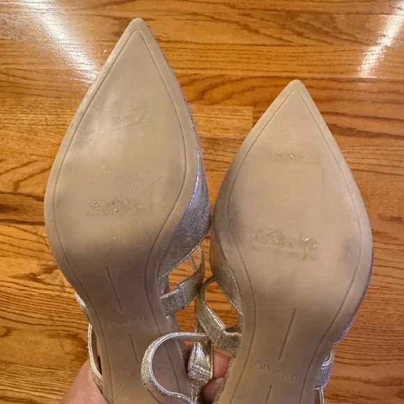 NWOT Dolce Vita Womens Silver Gold Metallic Pointed Toe Mule Heels Slip On  9 - Picture 11 of 12
